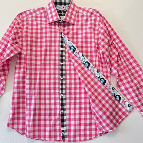 BERTIGO Pepe 52 Cotton Designer Shirt Men's Size XL Pink White Check NWOT - Picture 10 of 16